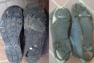 Worn-out shoe soles