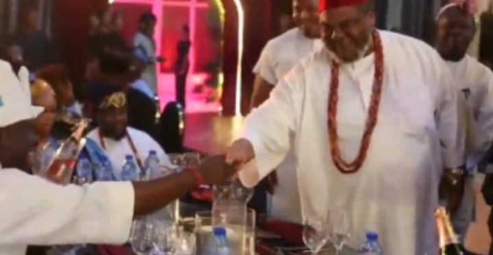 Ooni shakes hands with Edochie, Kanayo, incurs online wrath