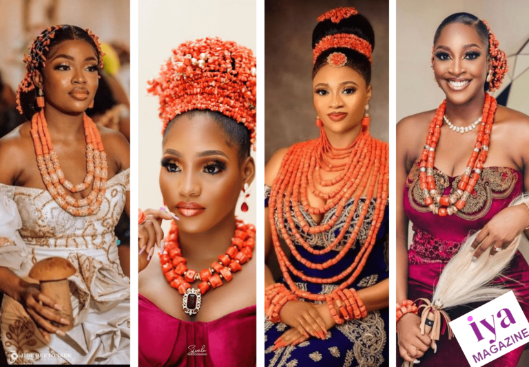 Latest Igbo traditional wedding hairdos with coral bead accessories