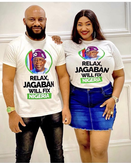 Mixed reactions greet Yul Edochie’s Jagaban T-shirt photo with second wife