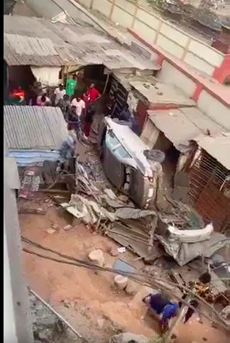 VIDEO: Car falls off bridge in Lagos