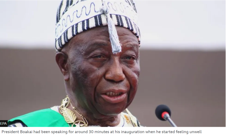 VIDEO: 79-year-old Liberian president suffers heat stroke during swearing-in