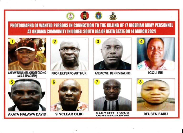 Okuama killings: Defence HQ declares 1 woman, 7 men wanted