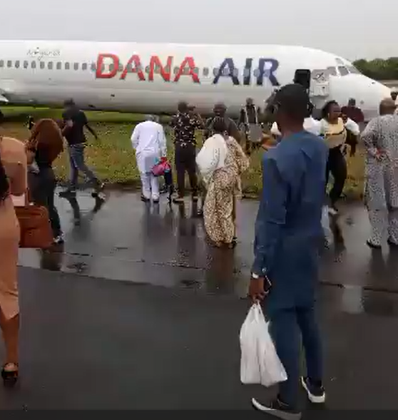 VIDEO: 83 passengers, crew escape as Dana Air plane skids off MMIA runway