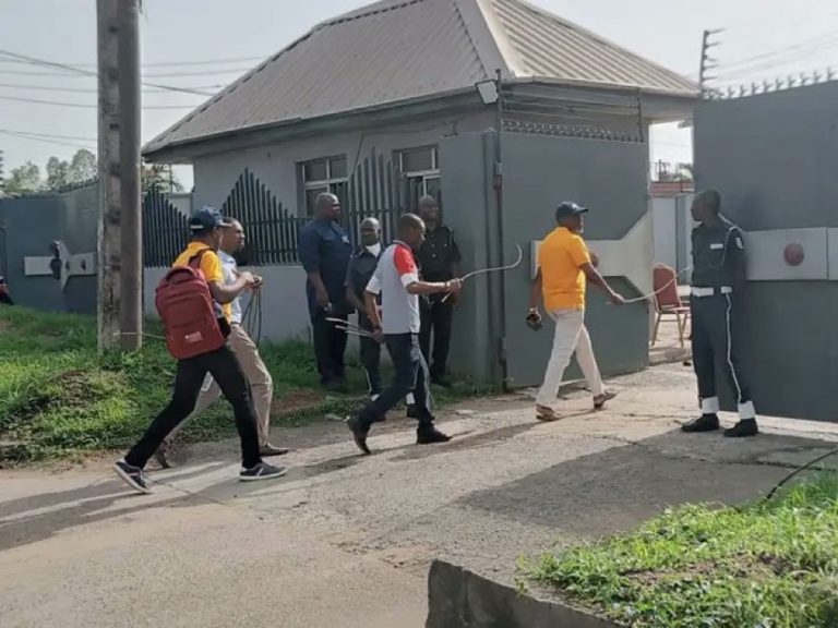 PHOTOS:  Labour leaders shut Lagos FIRS office, chase out staff with cane