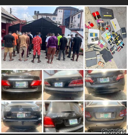 36 phones, 6 exotic cars recovered from 22 suspected Yahoo boys in Abia